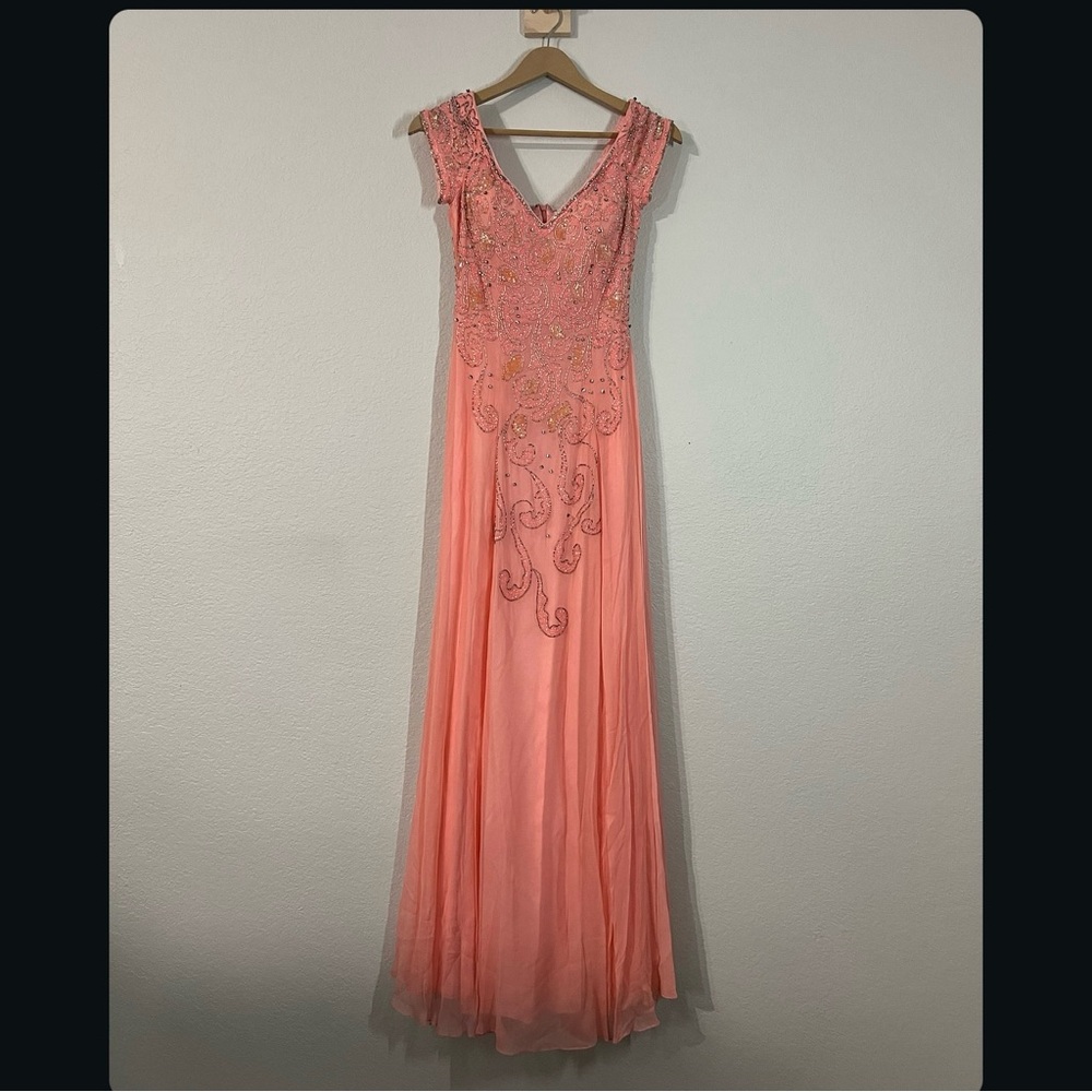 Vintage 💯 pure silk pink formal gown w floral beading accents by PartyTime